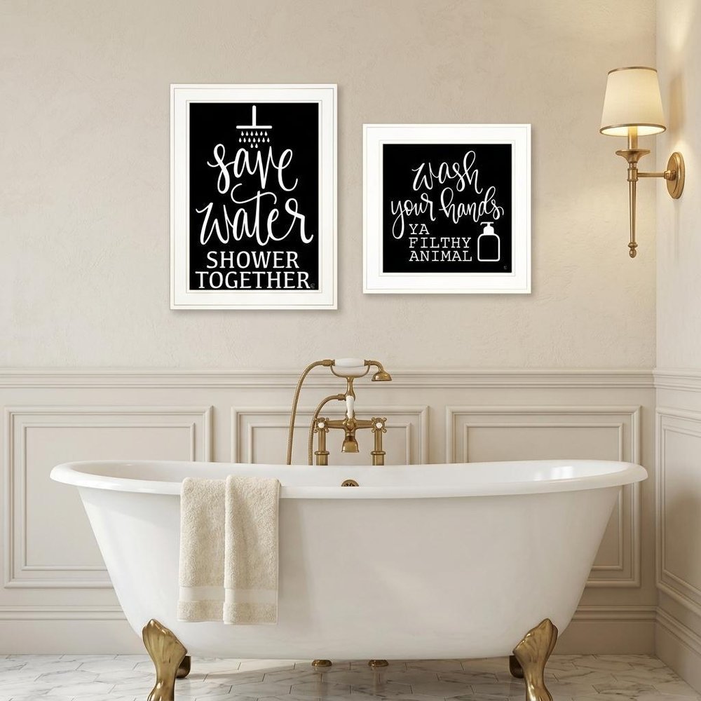 Set Of Two Wash Up White Framed Print Bathroom Wall Art