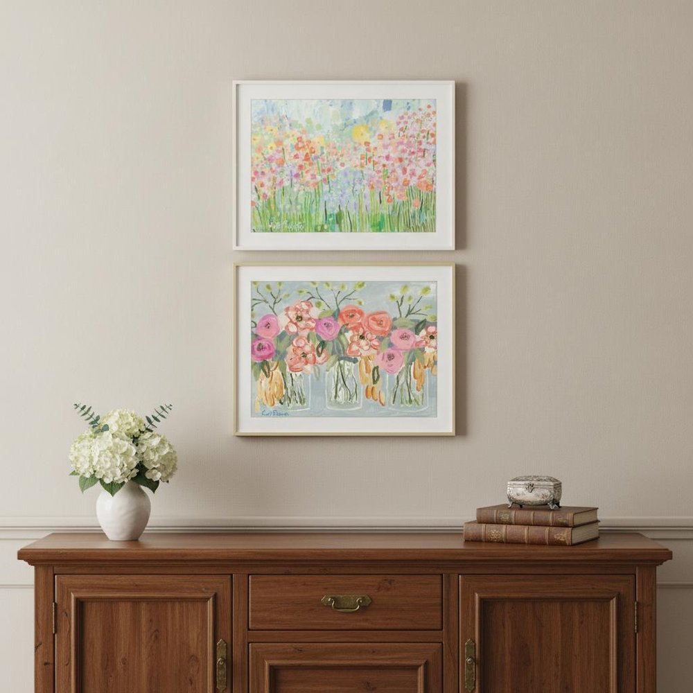 Set Of Two Garden Flowers II 1 White Framed Print Wall Art