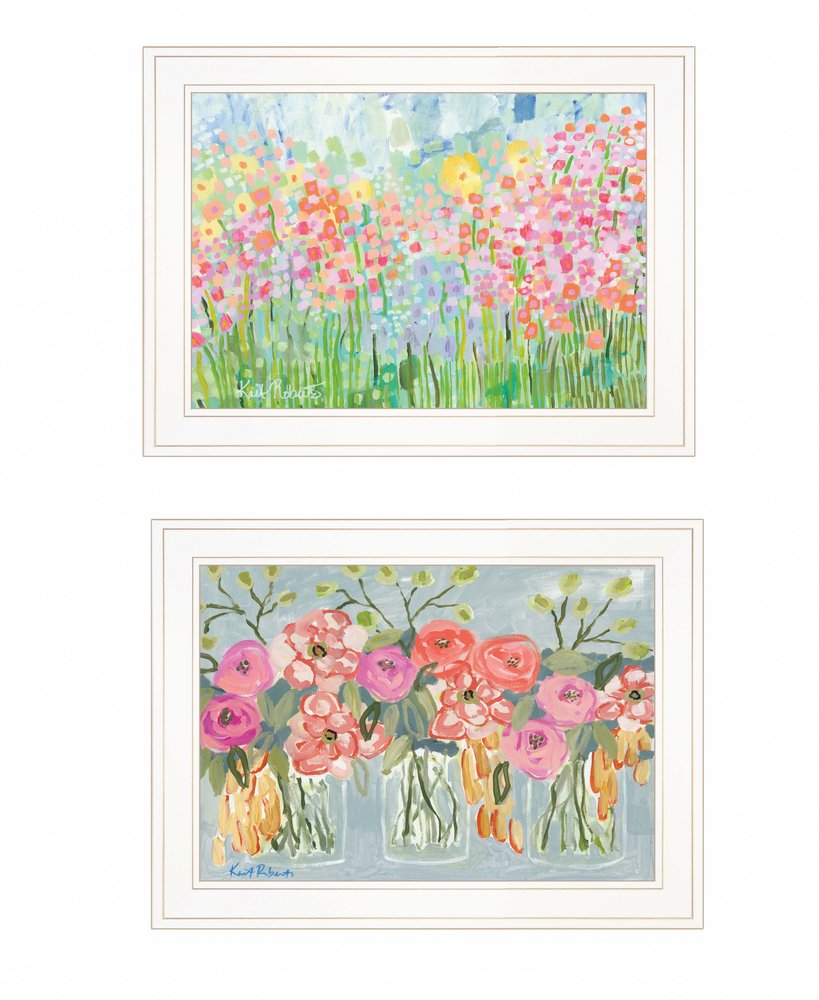 Set Of Two Garden Flowers II 2 White Framed Print Wall Art