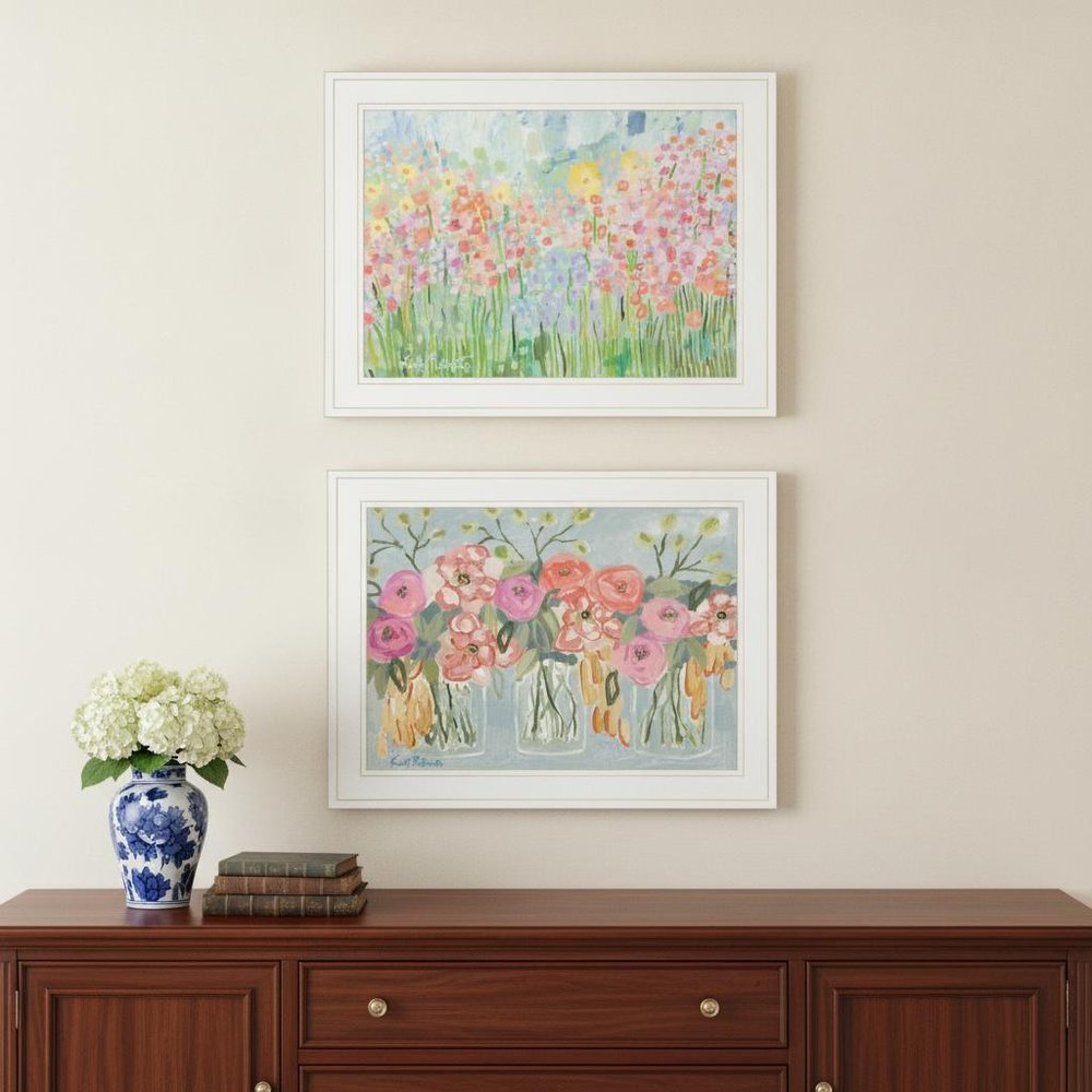 Set Of Two Garden Flowers II 2 White Framed Print Wall Art