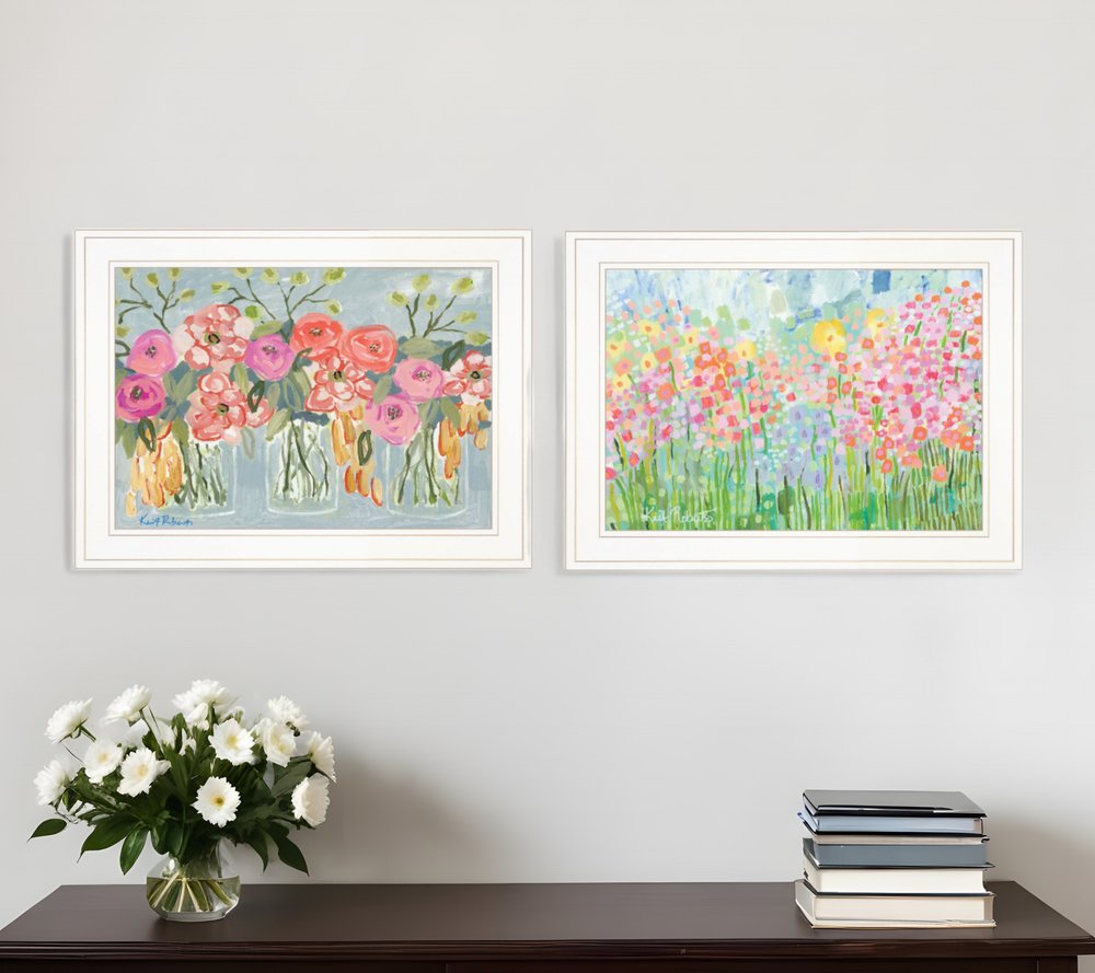 Set Of Two Garden Flowers II 2 White Framed Print Wall Art
