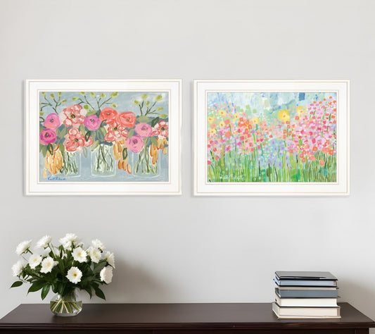 Set Of Two Garden Flowers II 2 White Framed Print Wall Art