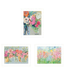 Set Of Three Garden Flowers White Framed Print Wall Art