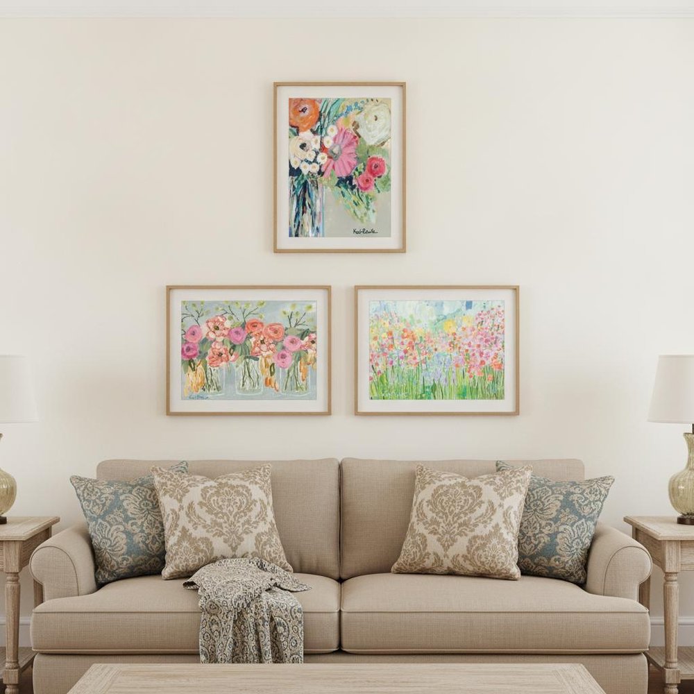 Set Of Three Garden Flowers White Framed Print Wall Art