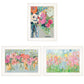 Set Of Three Garden Flowers White Grooved Frame Print Wall Art
