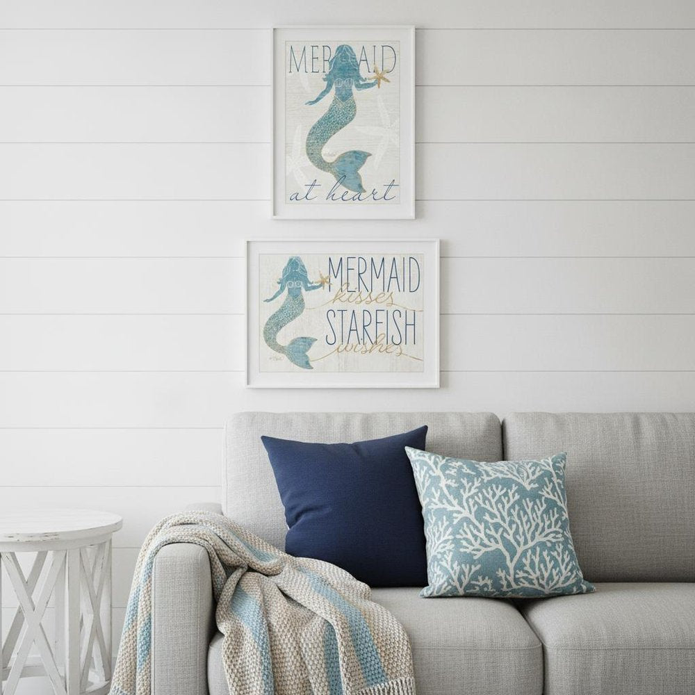 Set Of Two Two Mermaids 1 White Framed Print Wall Art