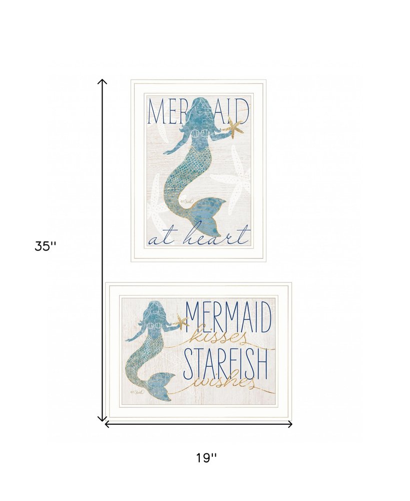 Set Of Two Two Mermaids 2 White Framed Print Wall Art