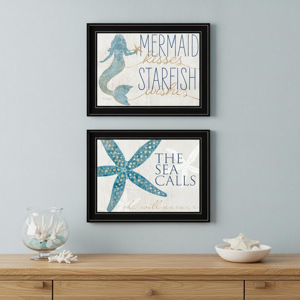 Set Of Two Mermaid Kisses Starfish Wishes 2 White Framed Print Wall Art