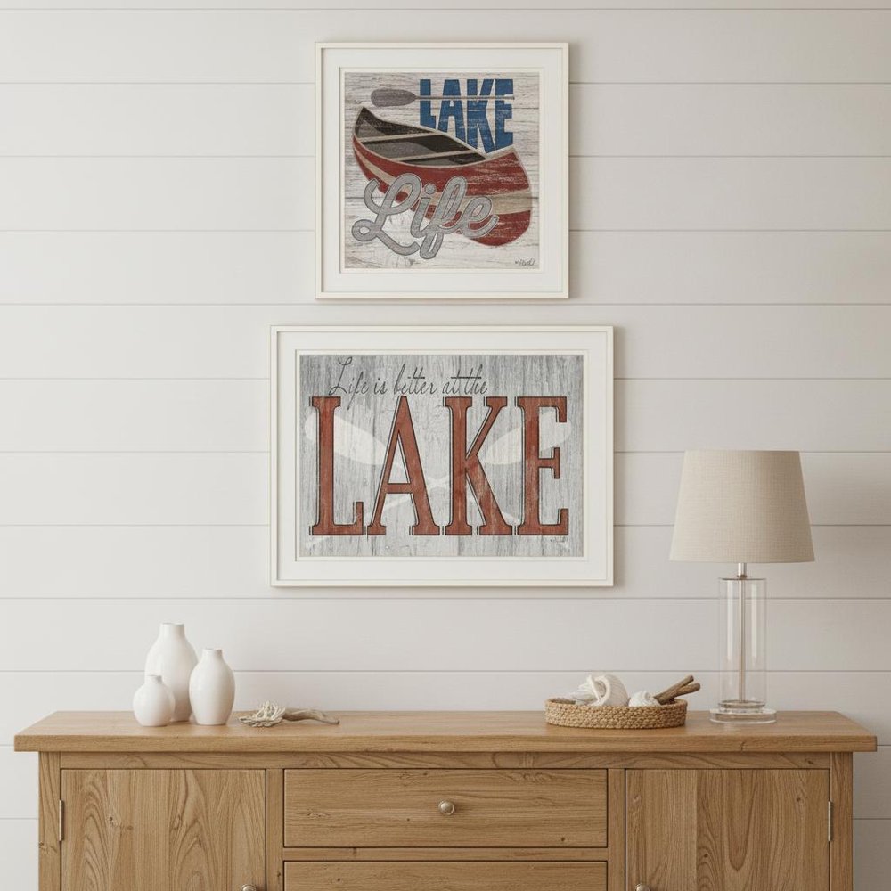 Set Of Two Lake Life is Better 1 White Framed Print Wall Art