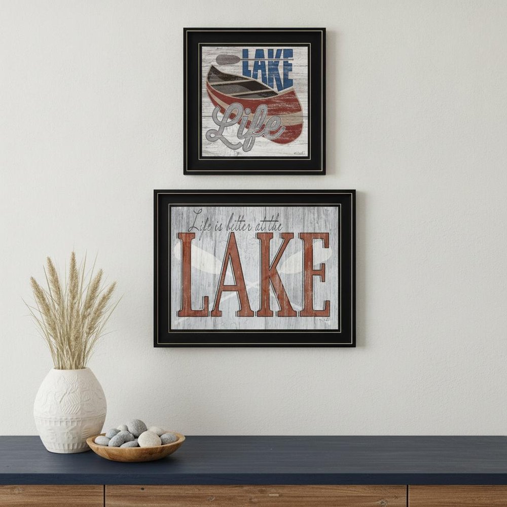 Set Of Two Lake Life is Better 2 Black Framed Print Wall Art