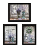 Set Of Three Love Life and Lavender Black Framed Print Wall Art