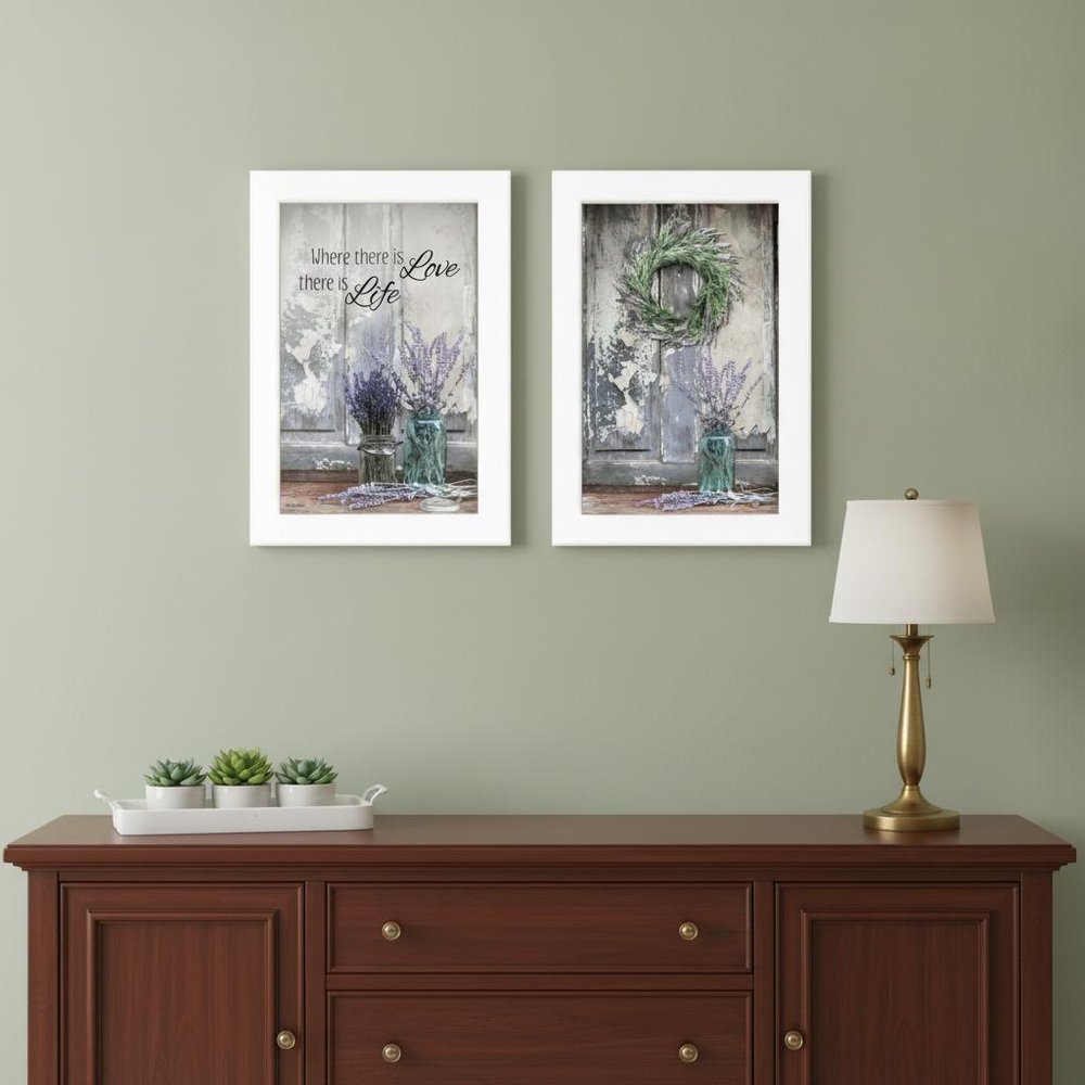 Set Of Two Love and Memories White Framed Print Wall Art