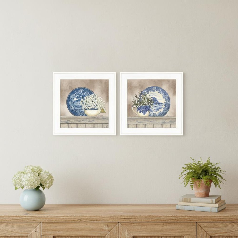 Set Of Two The Farmhouse Blues 1 White Framed Print Wall Art