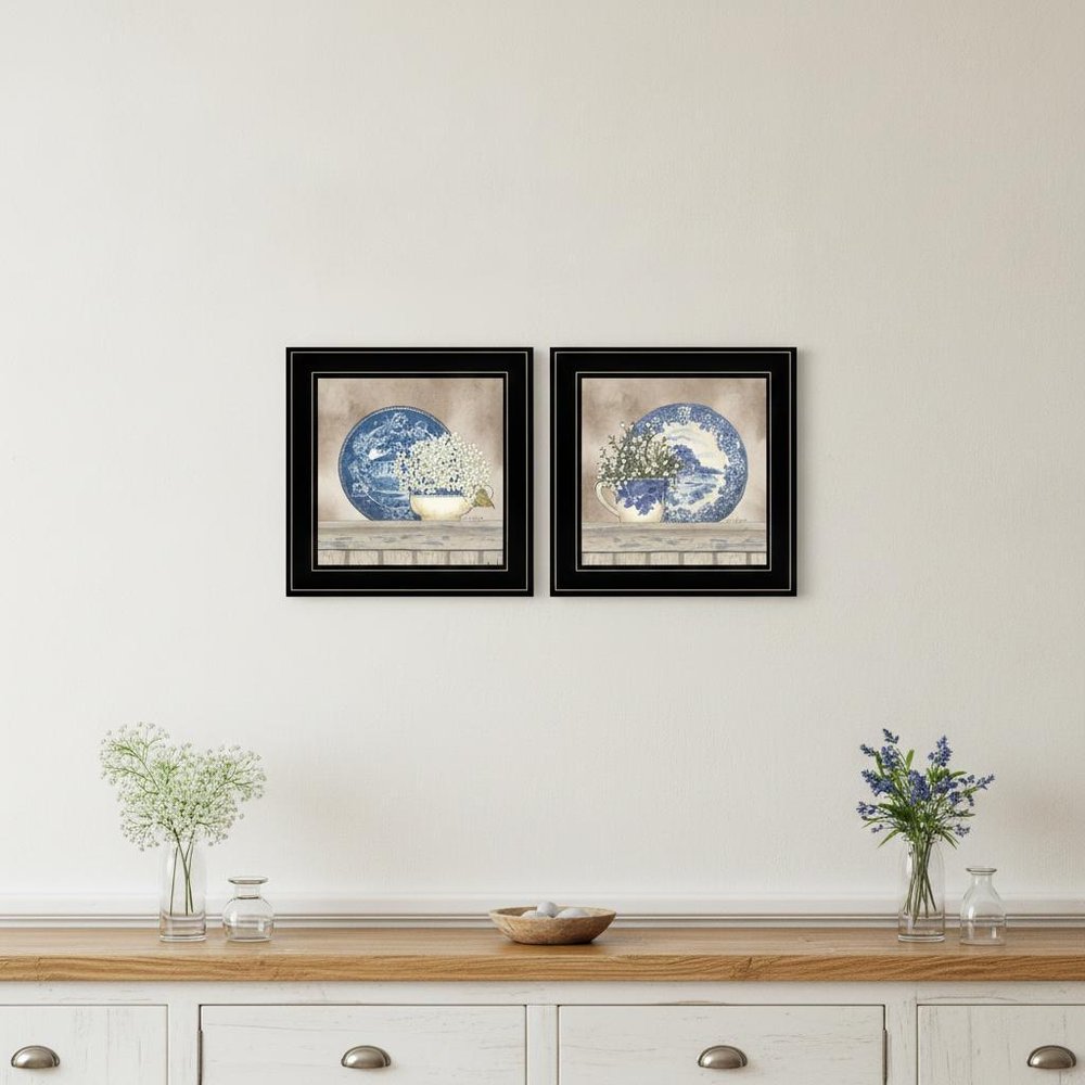 Set Of Two The Farmhouse Blues 1 White Framed Print Wall Art
