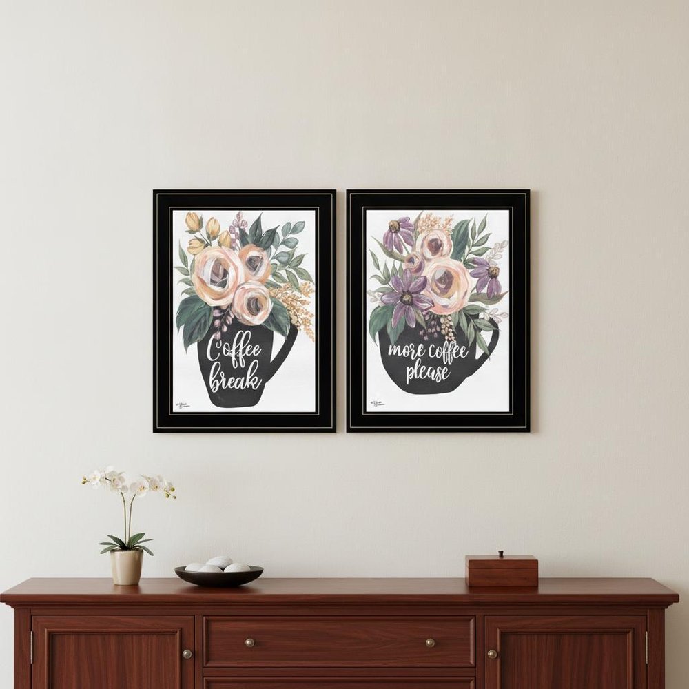 Set Of Two More Coffee Please or Coffee Break Black Framed Print Kitchen Wall Art
