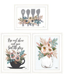 Set Of Three Rise and Shine White Framed Print Kitchen Wall Art