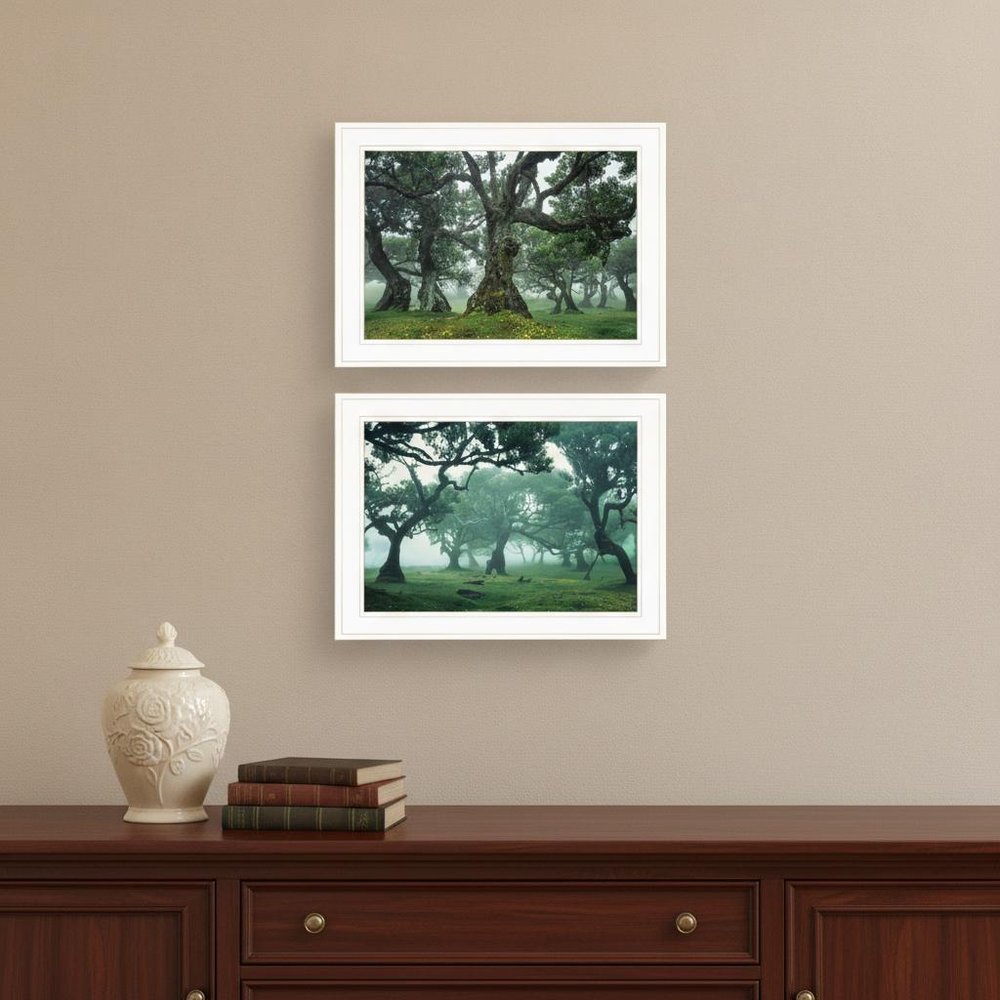 Set Of Two Enchanted Forest 1 White Framed Print Wall Art