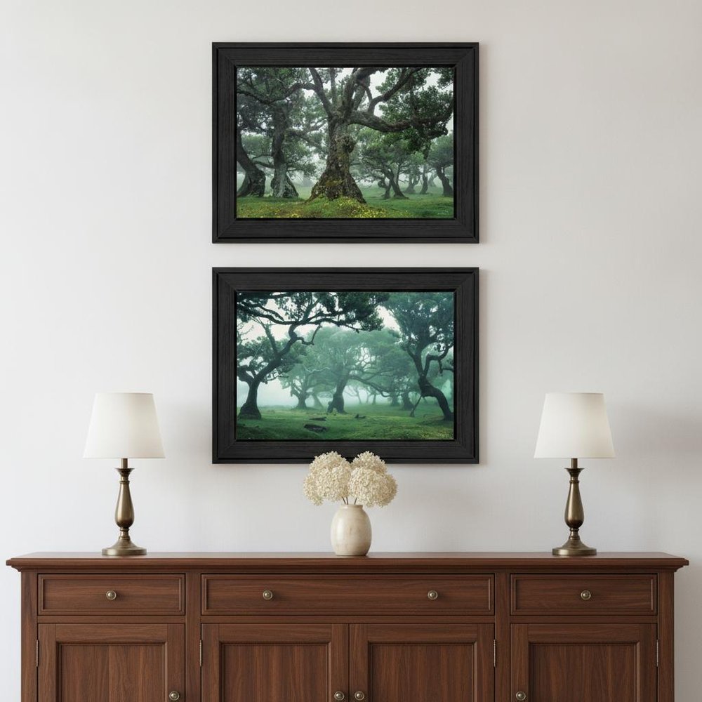 Set Of Two Enchanted Forest 2 Black Framed Print Wall Art