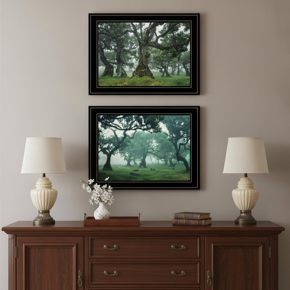 Set Of Two Enchanted Forest 2 Black Framed Print Wall Art