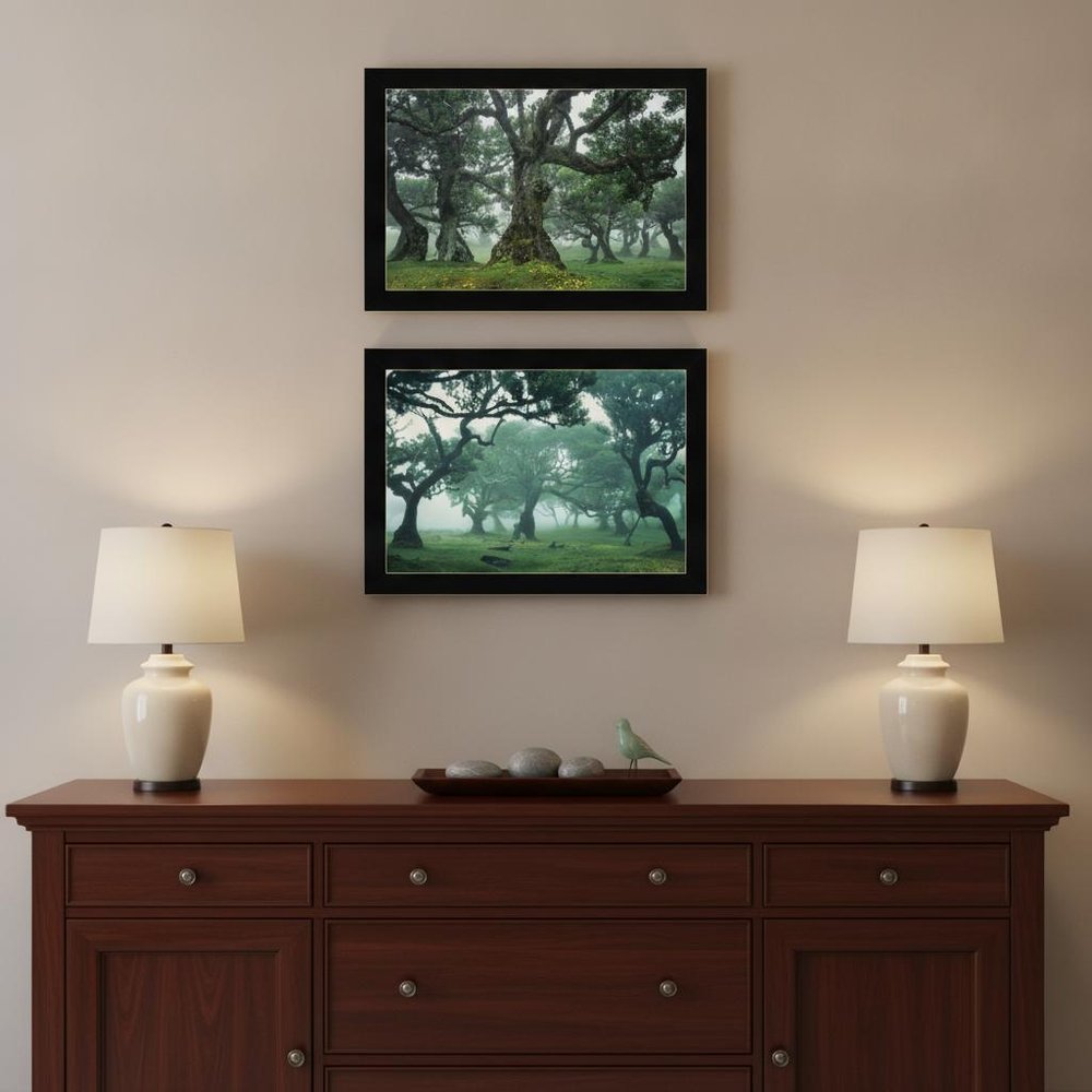 Set Of Two Enchanted Forest 2 Black Framed Print Wall Art