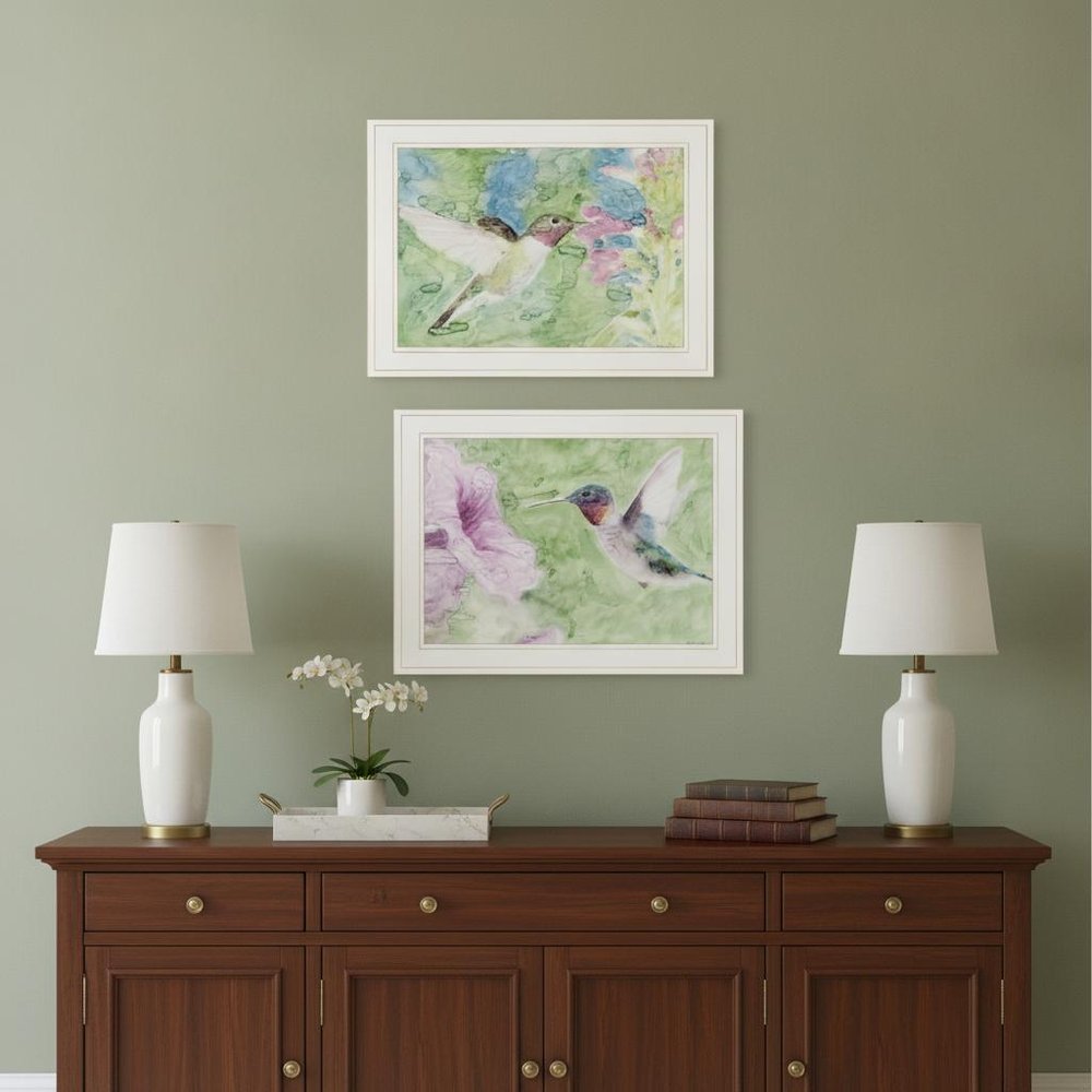 Set Of Two Humming Bird 1 and 2 White Framed Print Wall Art