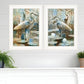 Set Of Two Marsh Herons I and Sea II White Framed Print Wall Art