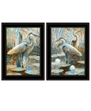 Set Of Two Marsh Herons I and Sea II Black Framed Print Wall Art