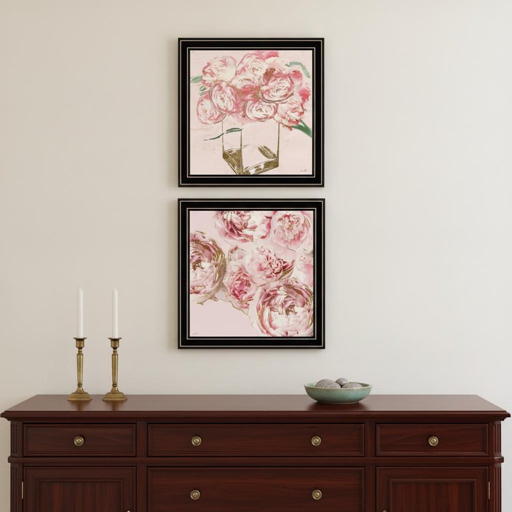 Set Of Two The Peonies 1 Black Framed Print Wall Art