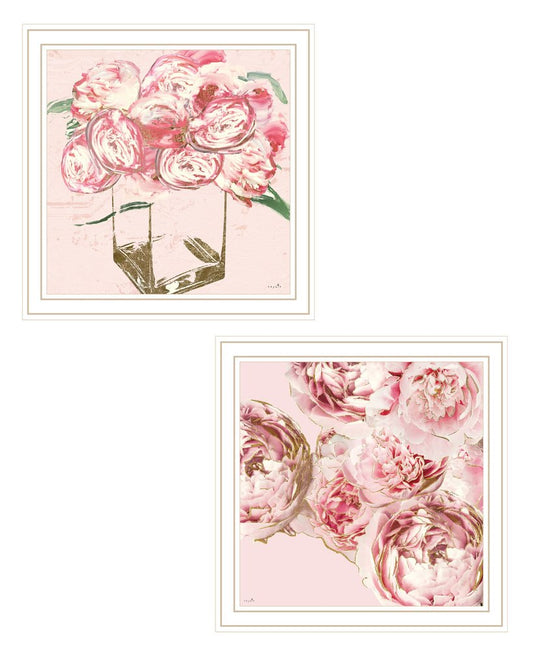 Set Of Two The Peonies 2 White Framed Print Wall Art