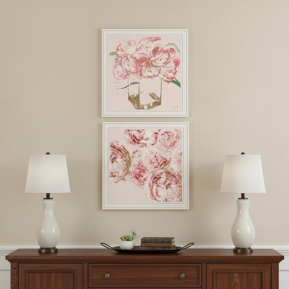 Set Of Two The Peonies 2 White Framed Print Wall Art