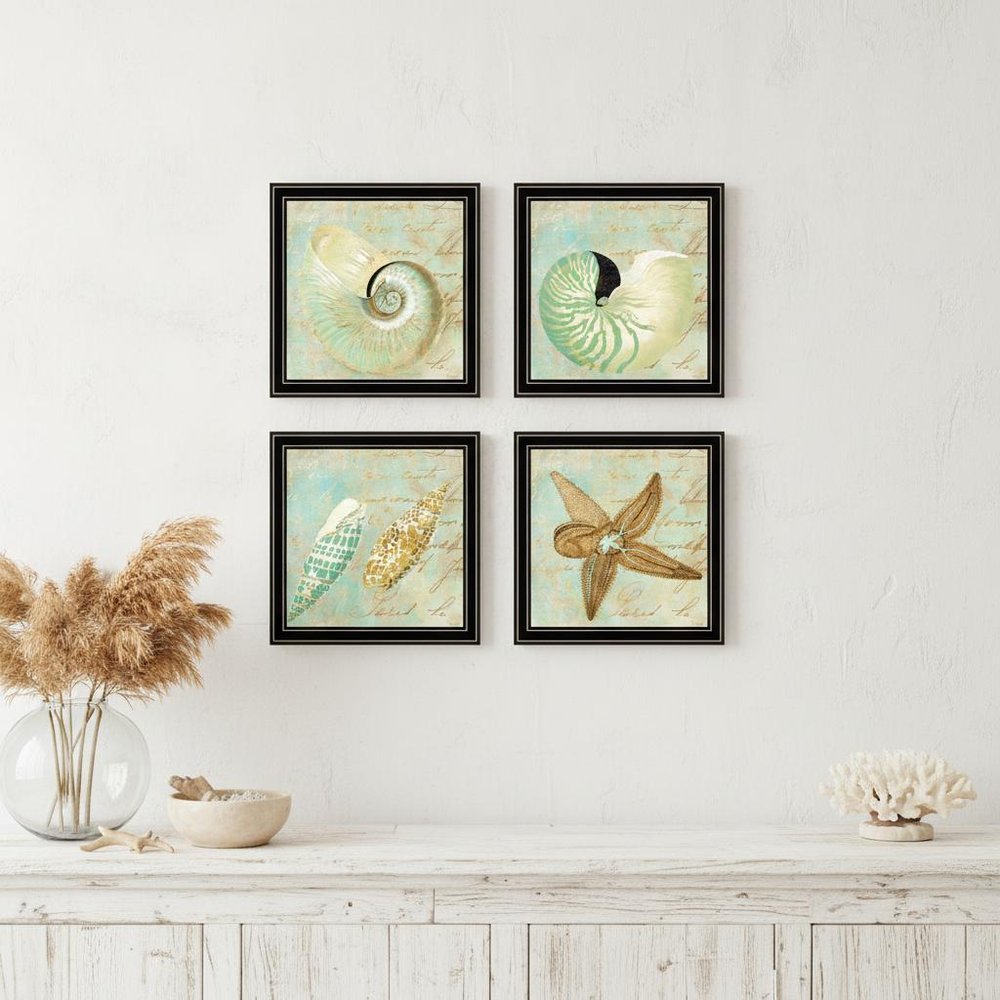 Set Of Four Ocean 1 Black Framed Print Wall Art