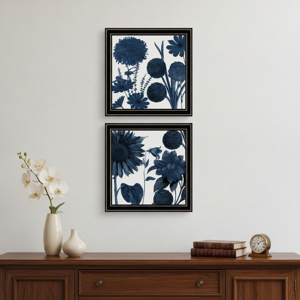 Set Of Two Sunflower Blues 1 Black Framed Print Wall Art