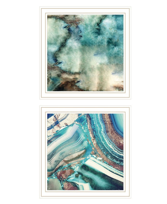 Set Of Two Earth tones I and Sea II 2 White Framed Print Wall Art