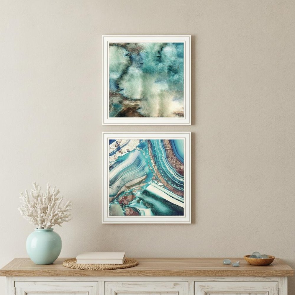 Set Of Two Earth tones I and Sea II 2 White Framed Print Wall Art