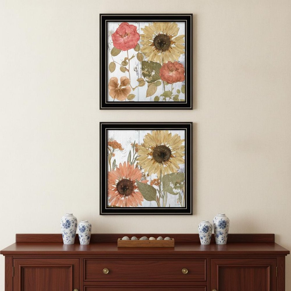 Set Of Two Earth to Petals 1 Black Framed Print Wall Art