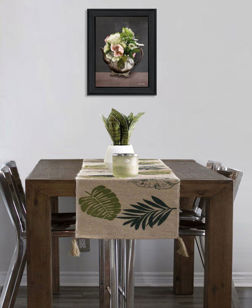 Vintage Floral Tea Pot 1 Black Framed Print Kitchen Wall Art