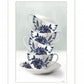 Tea Tower Blue 1 White Framed Print Kitchen Wall Art