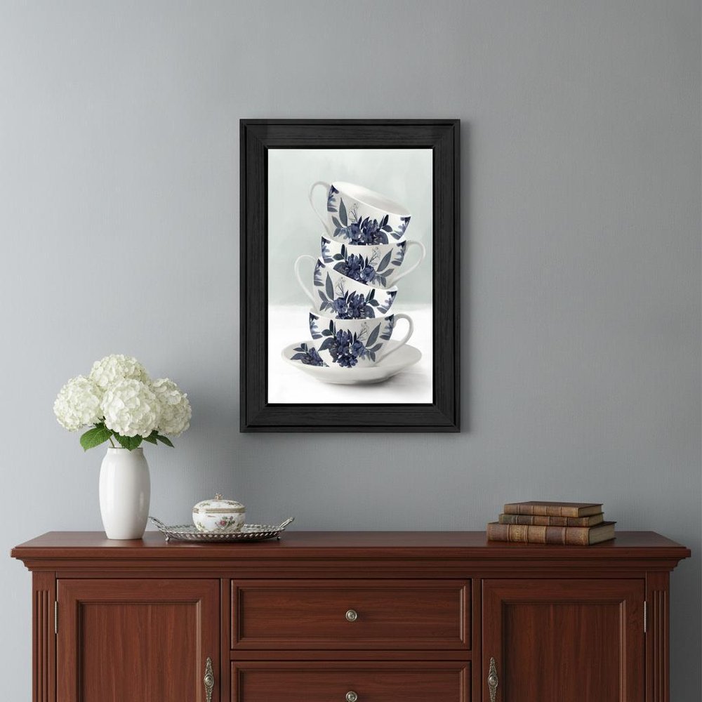Tea Tower Blue 2 Black Framed Print Kitchen Wall Art