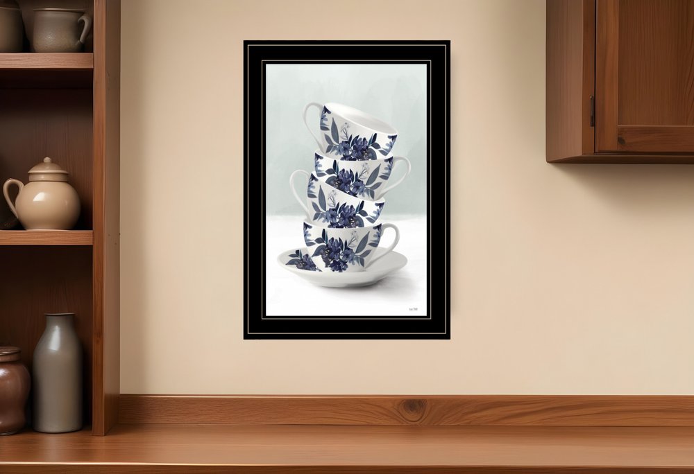 Tea Tower Blue 1 White Framed Print Kitchen Wall Art
