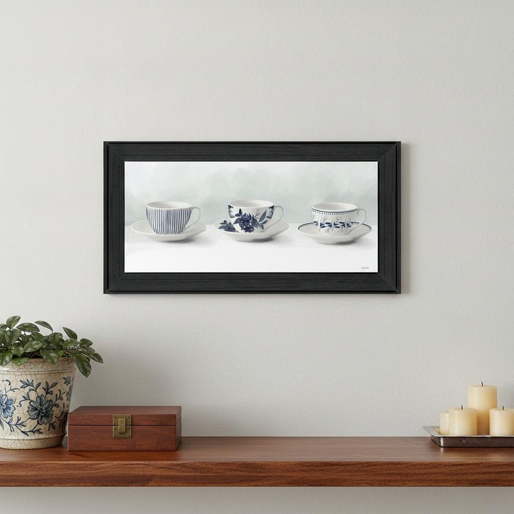 Cups and Saucers 2 Black Framed Print Wall Art