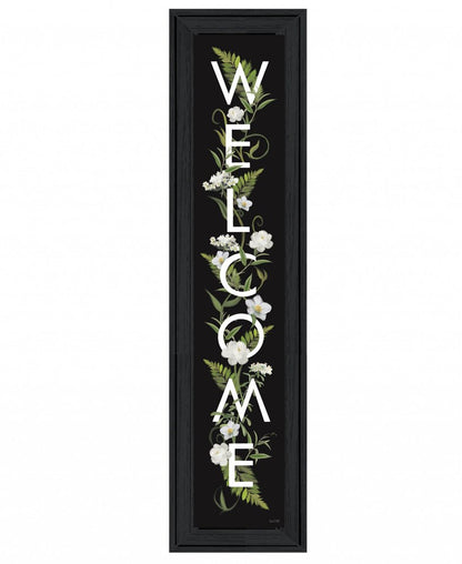 Black Floral Welcome Sign Framed Wall Art