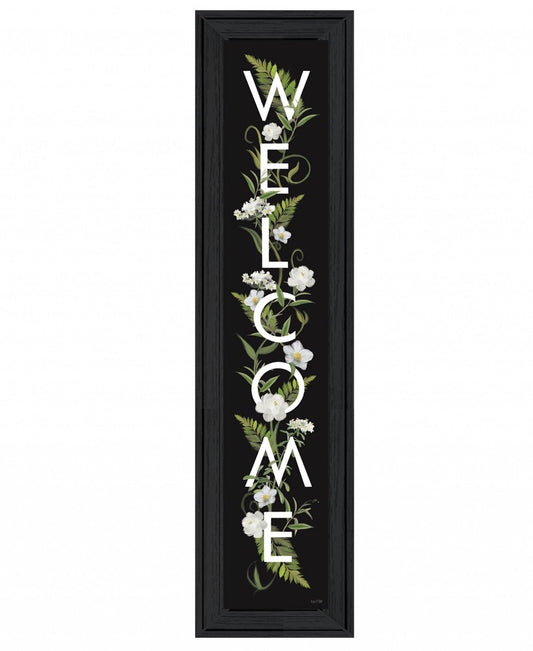 Black Floral Welcome Sign Framed Wall Art