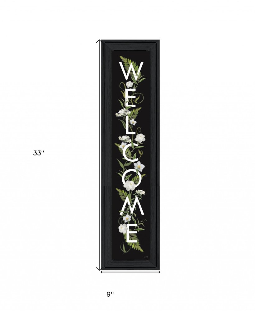 Black Floral Welcome Sign Framed Wall Art