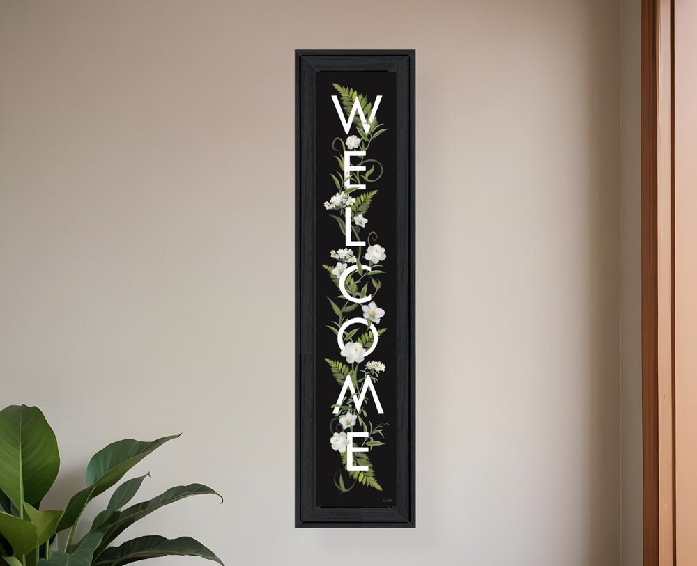 Black Floral Welcome Sign Framed Wall Art