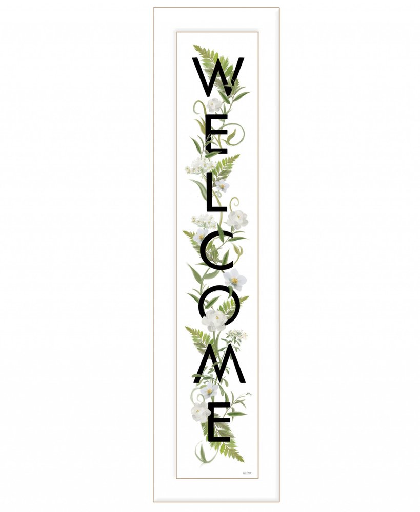 White And Black Floral Welcome Sign Framed Wall Art