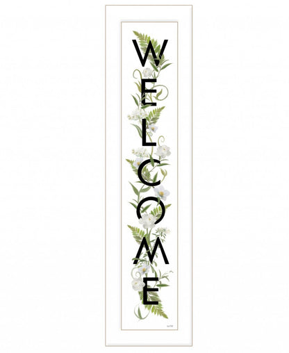 White And Black Floral Welcome Sign Framed Wall Art