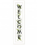 White And Black Floral Welcome Sign Framed Wall Art