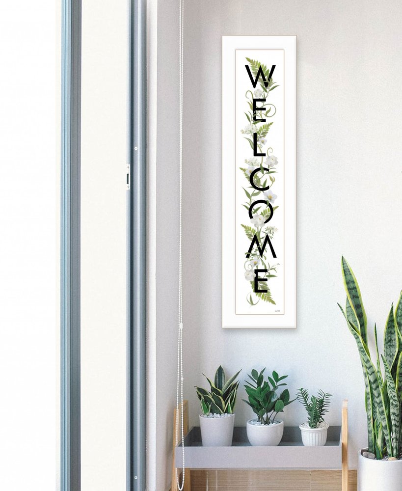 White And Black Floral Welcome Sign Framed Wall Art