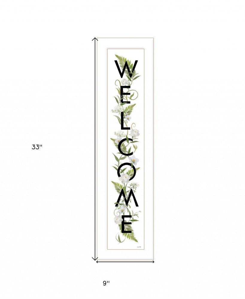 White And Black Floral Welcome Sign Framed Wall Art