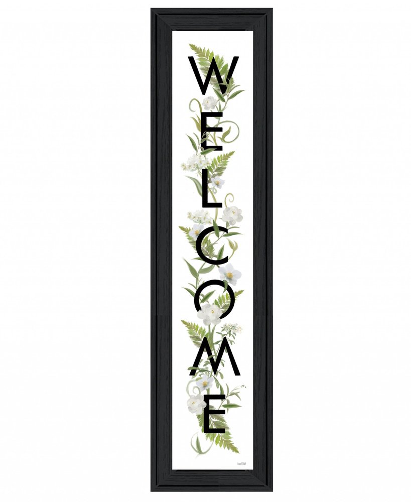 Black And White Floral Welcome Sign Framed Wall Art